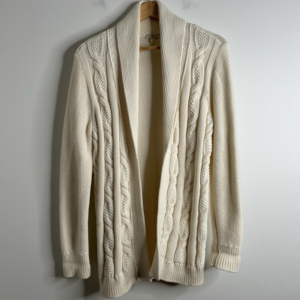 Talbots Cream Cable‎ Knit Shawl Collar Cardigan Sweater Women M Coastal Luxury